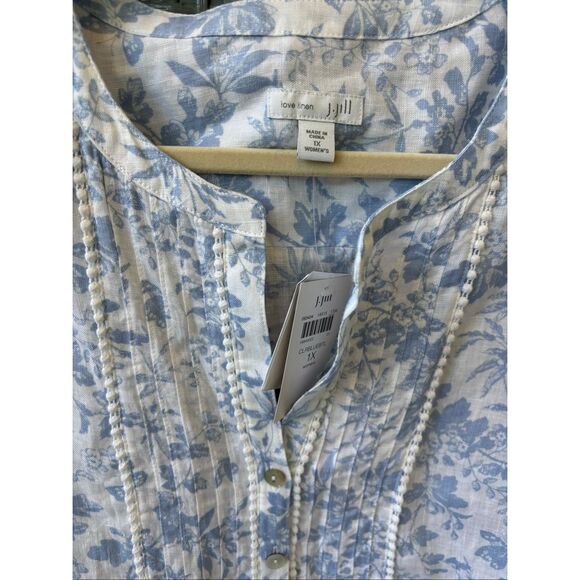 NWT J Jill Love Linen Blue Floral Long Sleeve Split Neck, 1X, $100 A17 - Picture 4 of 9